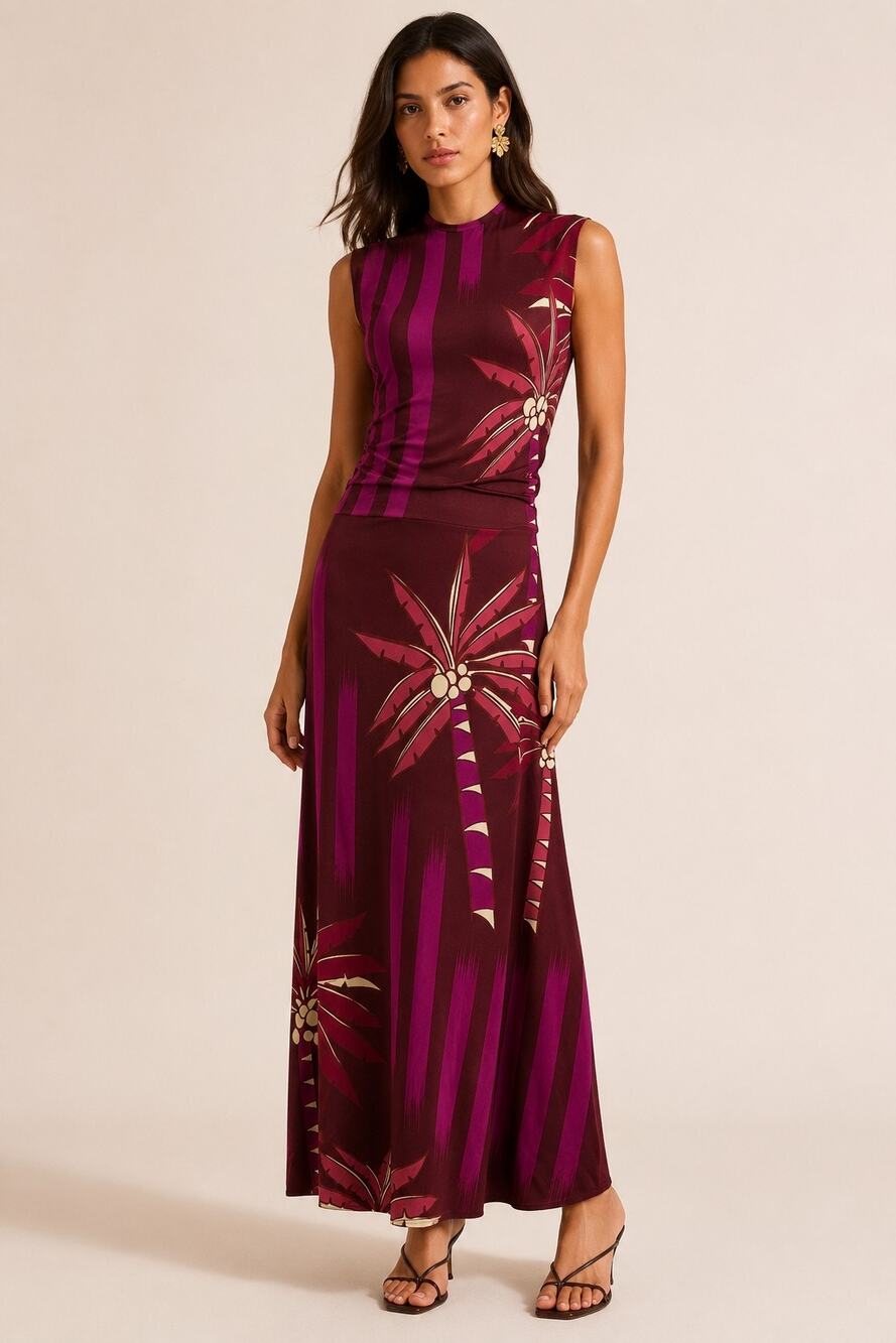 Johanna Ortiz Dress Women Size 2 Carnaval Costero Ankle Red Tropical Maxi